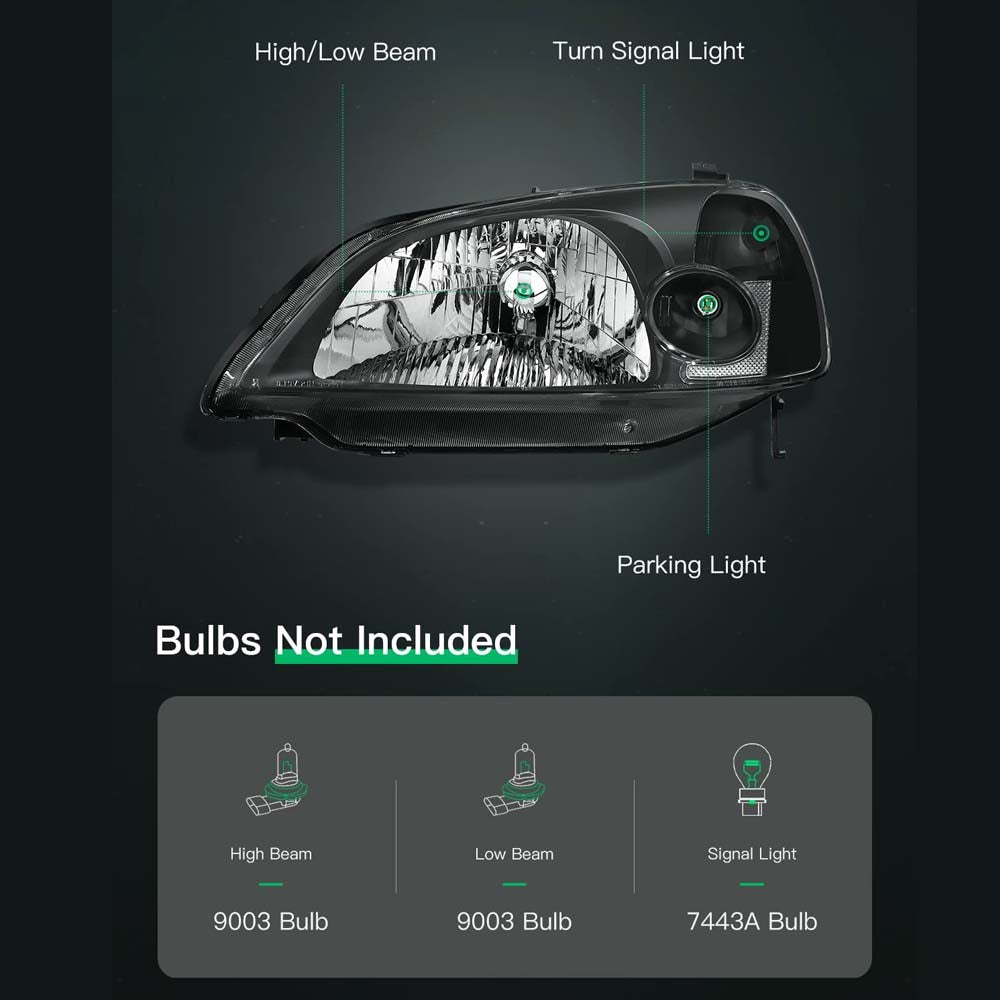 2001-2003 Honda Civic Headlight Assembly Black Housing image 1