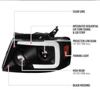 2004 - 2008 Ford F-150 Switchback Sequential LED C-Bar Projector Headlights (Matte Black Housing/Clear Lens) image 1