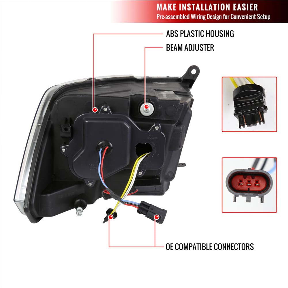 2009-2018 Dodge RAM 1500 / 2019-2021 RAM Classic/ 2010-2018 RAM 2500 3500 Switchback Sequential LED C-Bar Projector Headlights (Black Housing/Smoke Lens) image 5