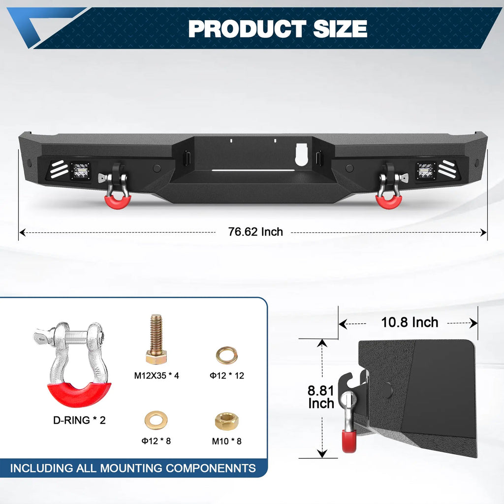 2016–2025 Nissan Titan Heavy Duty Rear Bumper w/ LED & D-Rings