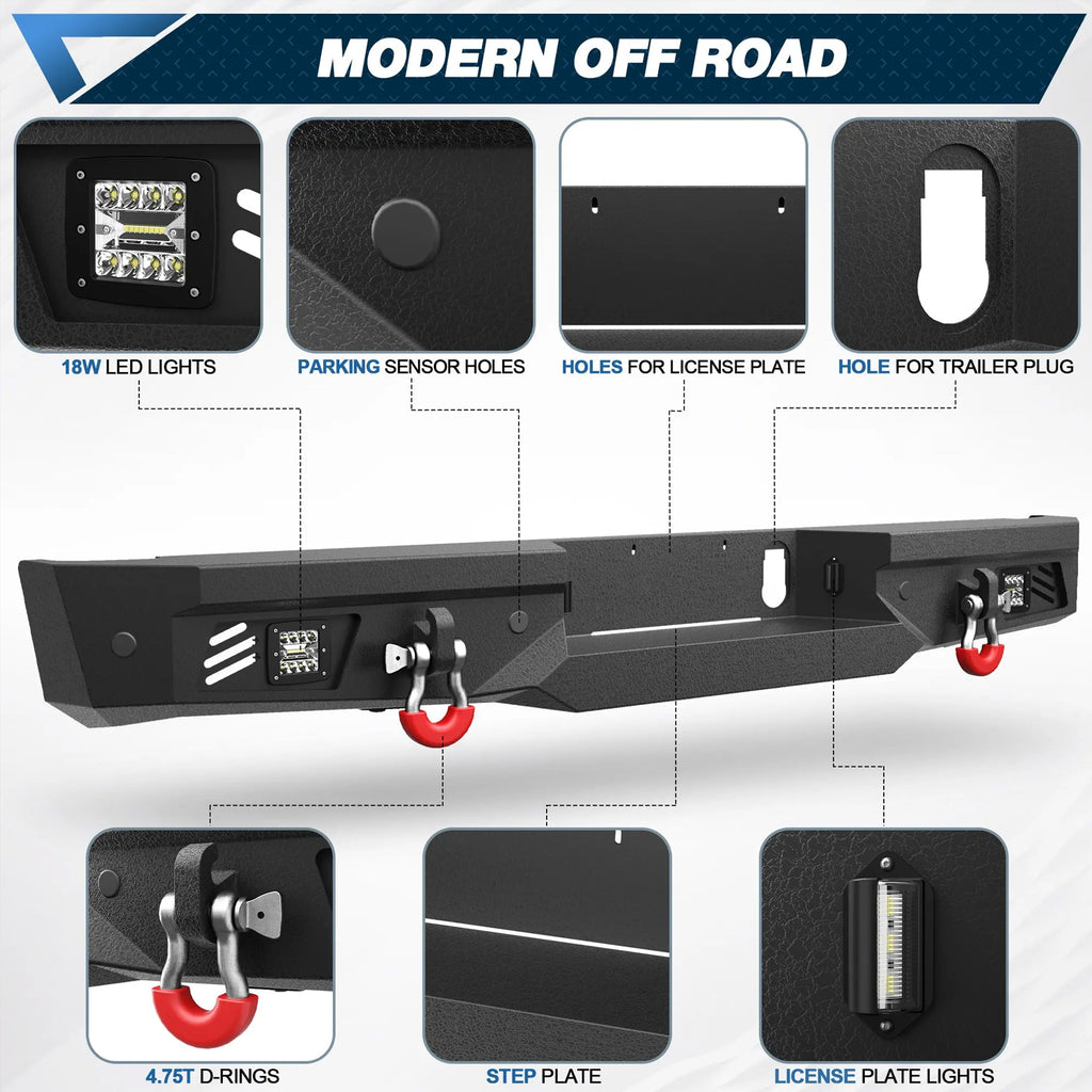 2016–2025 Nissan Titan Heavy Duty Rear Bumper w/ LED & D-Rings