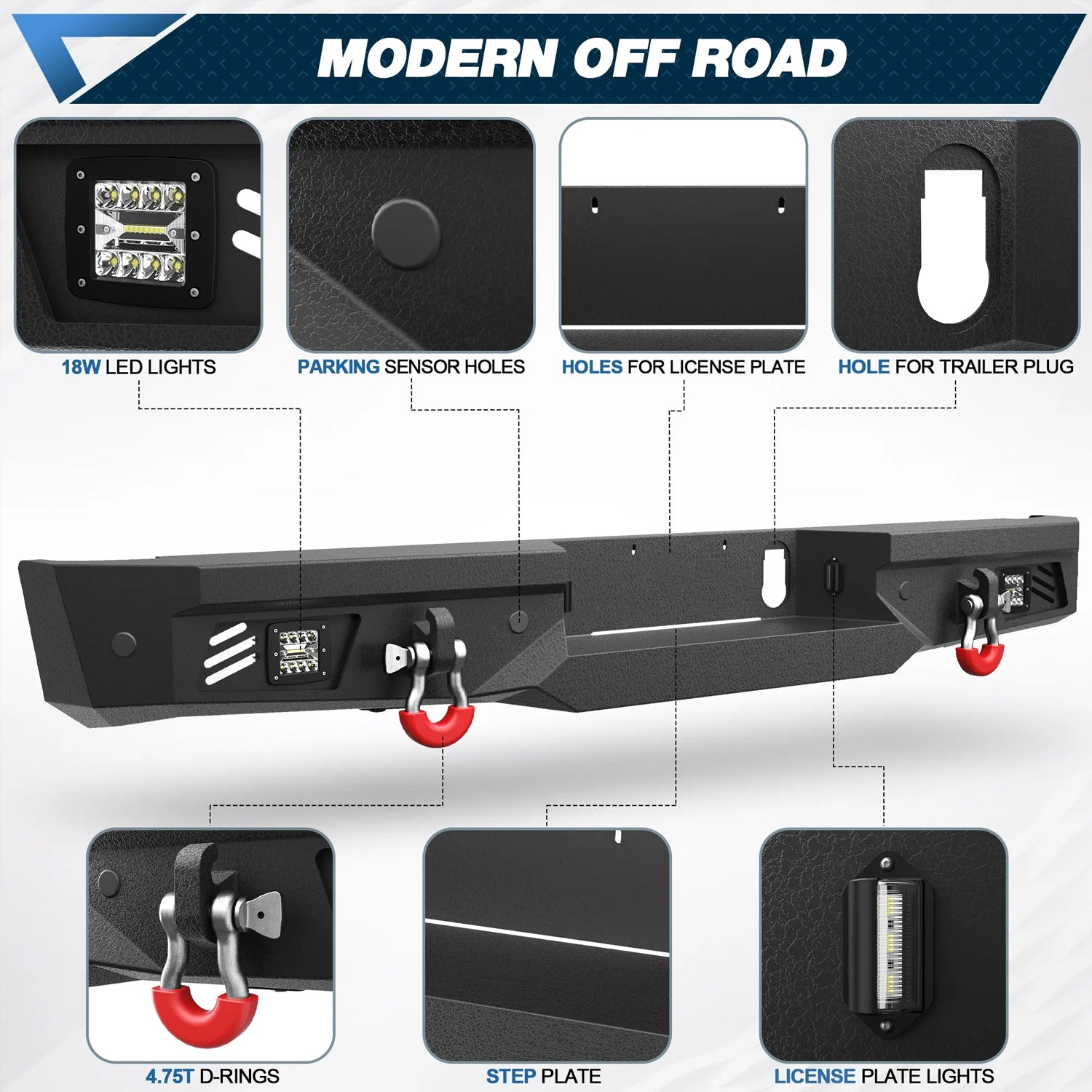 2016–2025 Nissan Titan Heavy Duty Rear Bumper w/ LED & D-Rings