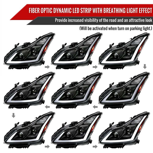 2008 - 2013 Infiniti G37 / 2014-2015 Q60 Coupe/Convertible Sequential Switchback LED Turn Signal Projector Headlights (Matte Black Housing/Clear Lens) image 1