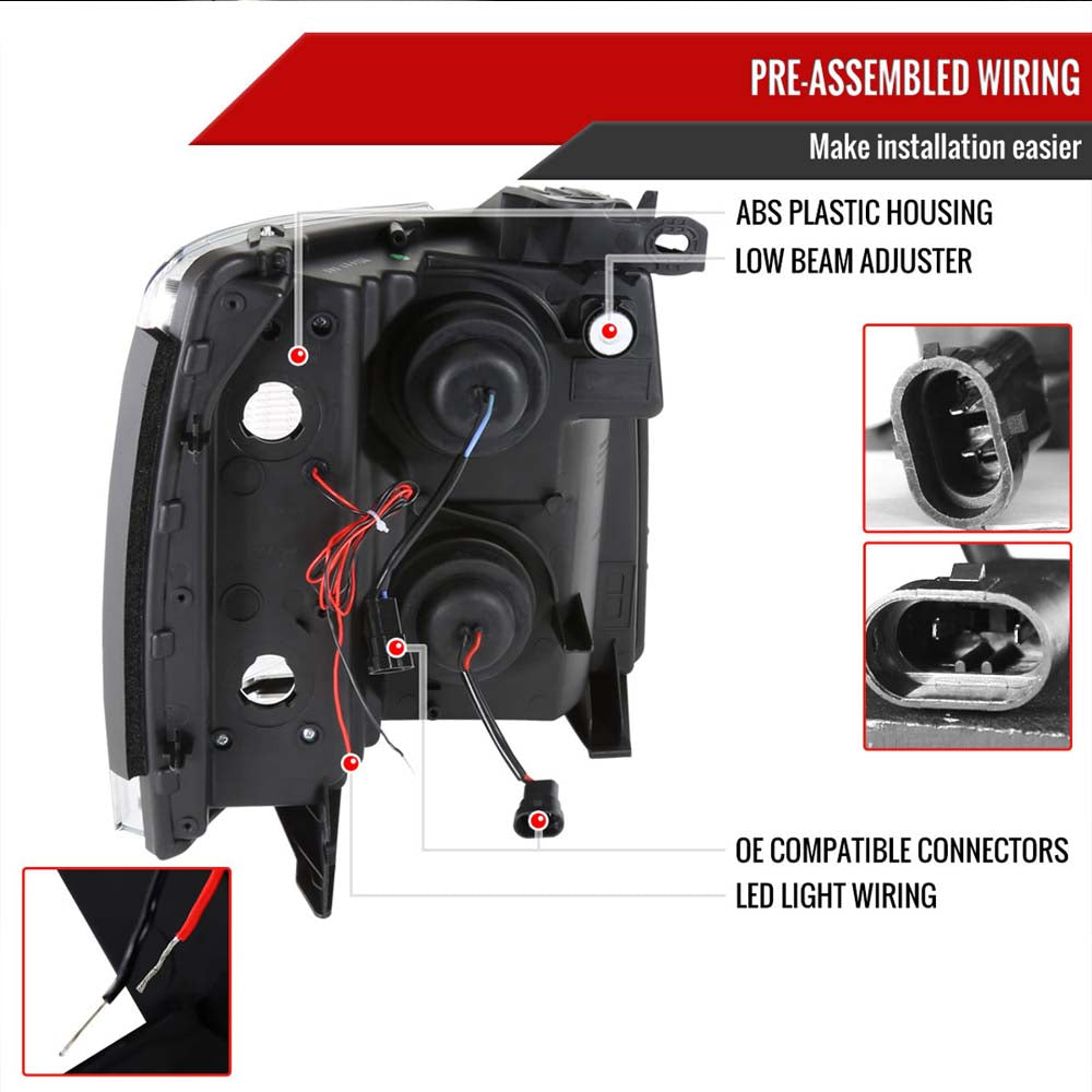 2007-2013 Chevrolet Silverado 1500/ 2007-2014 Silverado 2500HD 3500HD Dual LED C-Bar Projector Headlights (Matte Black Housing/Clear Lens) image 3