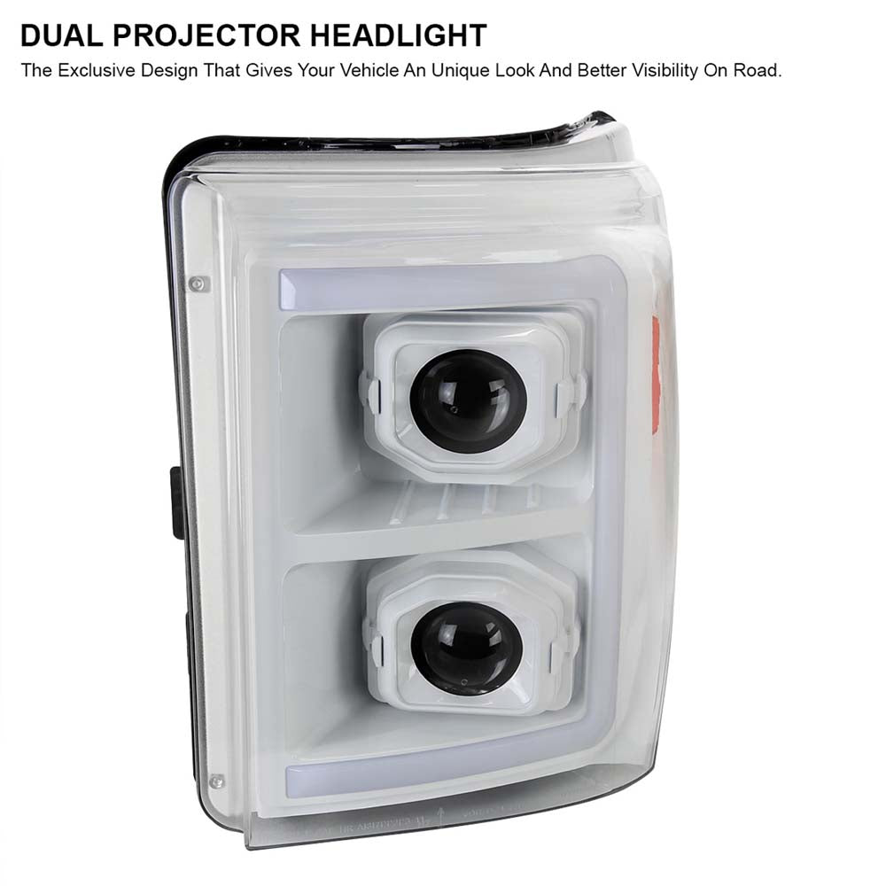 2011-2016 Ford F-250/F-350/F-450/F-550 Switchback Sequential LED C-Bar Projector Headlights (White Housing/Clear Lens) image 4
