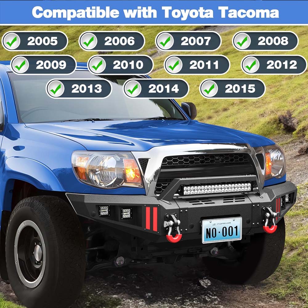 Tacoma Front Heavy Duty Steel Offroad Bumper w/ Winch Plate, Lights, D-rings for 2005 - 2015 Tacoma 2nd Gen Pickup Trucks image 7