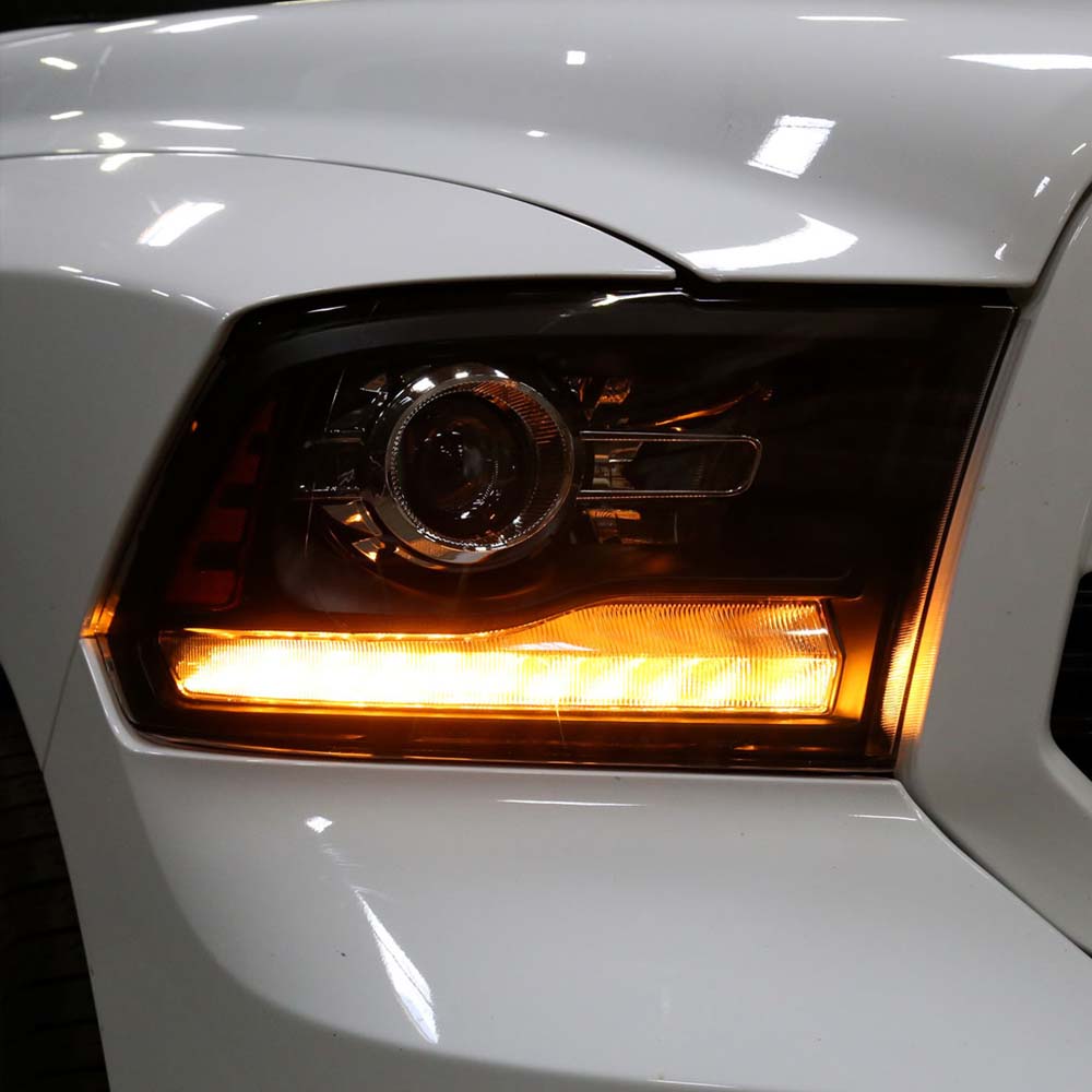 2009-2018 Dodge RAM 1500 / 2019-2021 RAM Classic / 2010-2018 RAM 2500 3500 Switchback Sequential LED Bar Projector Headlights (Matte Black Housing/Clear Lens) image 9