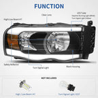 Headlight Assembly Compatible with 2002-2005 Dodge Ram 1500 2500 3500 w/ LED DRL Black Housing Headlamps image 1