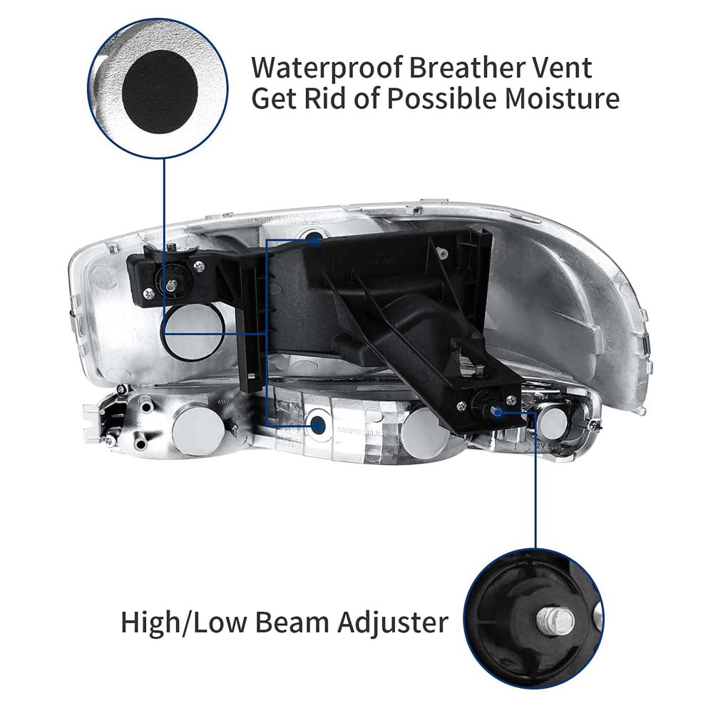 Headlight Assembly 1999-2006 GMC Sierra 1500 2500 3500 / 00-06 GMC Yukon Chrome Housing Crystal Clear Lens image 1