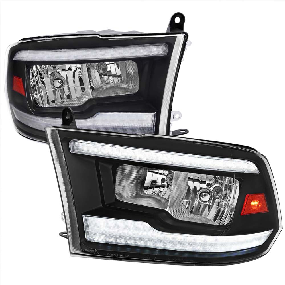 2009 - 2018 Dodge RAM 1500/2010-2018 RAM 2500 3500 Dual Switchback Sequential LED Bar Factory Style Headlights (Matte Black Housing/Clear lens) image 0