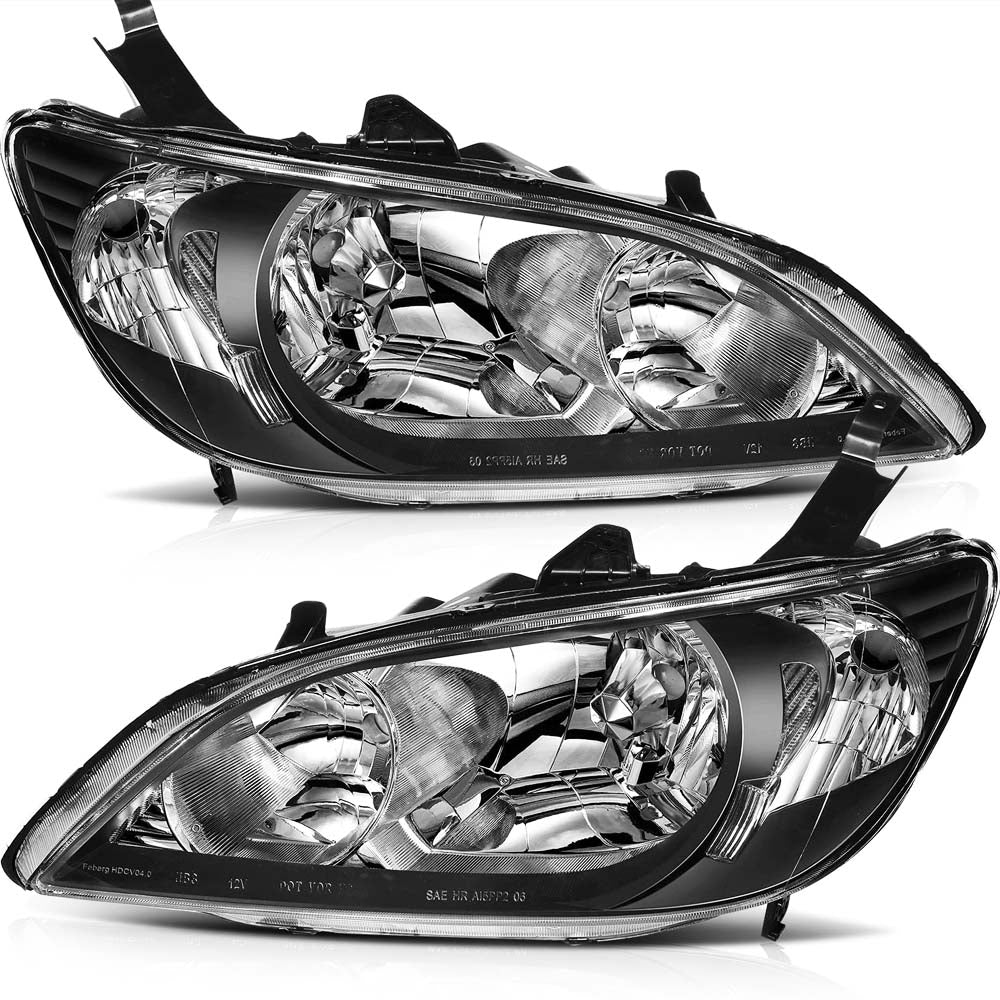 2004-2005 Honda Civic Headlight Assembly  Black Housing Clear Lens image 0