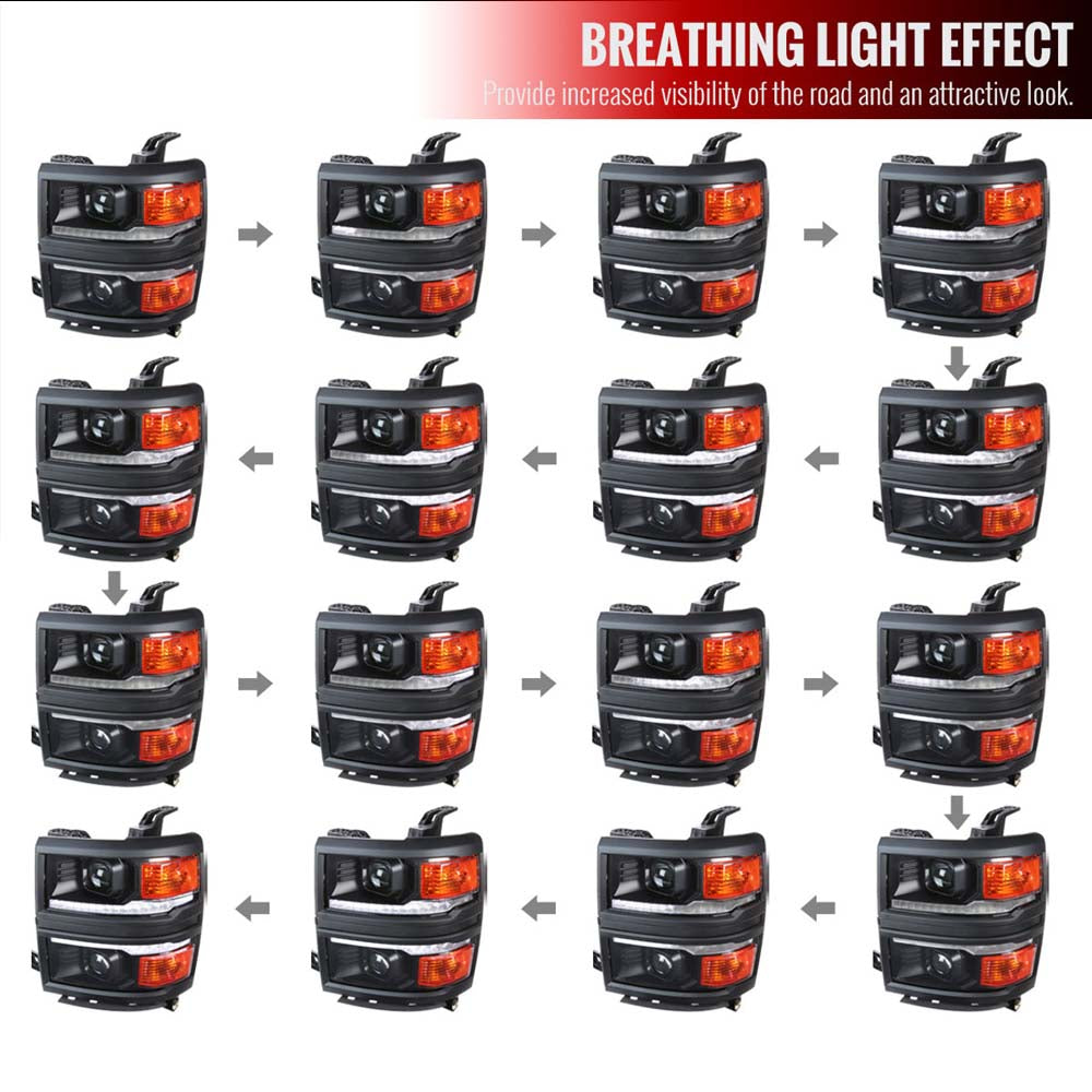 2014-2015 Chevrolet Silverado 1500 Switchback Sequential LED Bar Projector Headlights (Matte Black Housing/Clear Lens/Black Trim) image 2