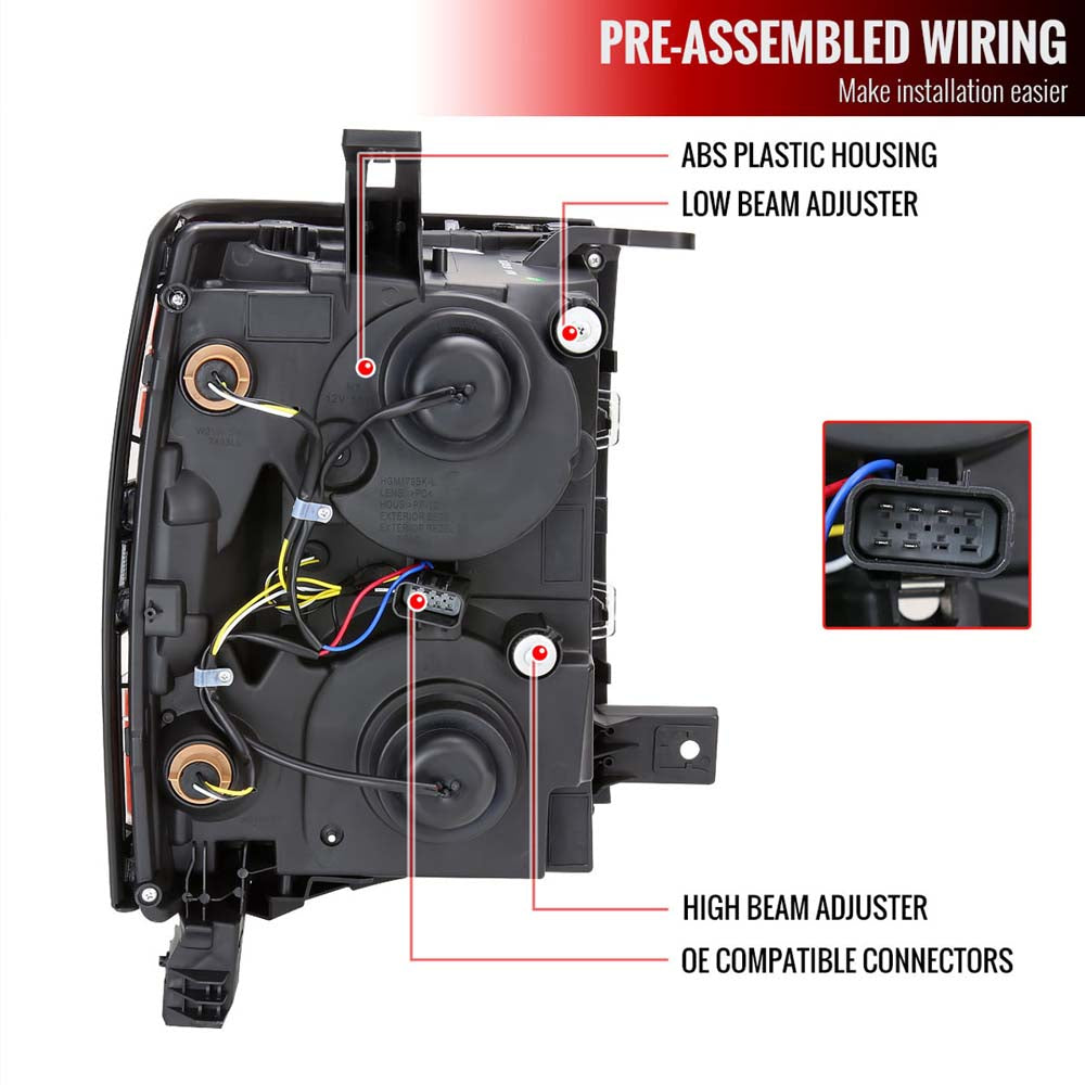 2014-2015 Chevrolet Silverado 1500 Switchback Sequential LED Bar Projector Headlights (Matte Black Housing/Clear Lens/Black Trim) image 6