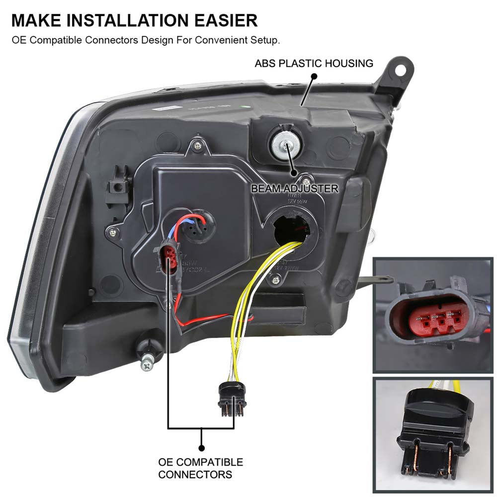 2009-2018 Dodge RAM 1500/2019-2021 RAM Classic/2010-2018 RAM 2500/3500 Switchback Sequential Projector Headlights (White Housing/Clear Lens) image 4