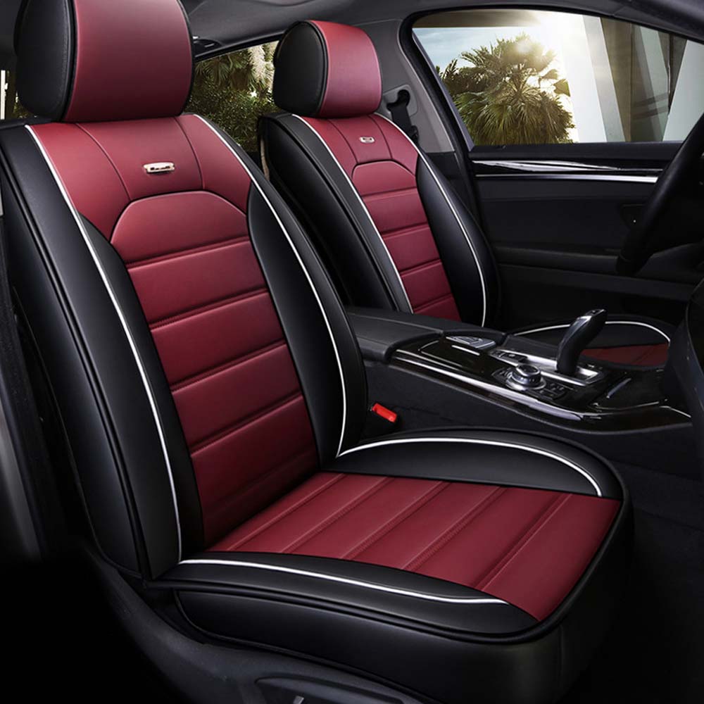 Universal 5 Seat Car Cover PU Leather Burgundy Black image 0