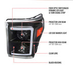 2011-2016 Ford F-250/F-350/F-450/F-550 Switchback Sequential LED C-Bar Projector Headlights (Black Housing/Clear Lens) image 8