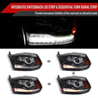 2009-2018 Dodge RAM 1500 / 2019-2021 RAM Classic / 2010-2018 RAM 2500 3500 Switchback Sequential LED Bar Projector Headlights (Matte Black Housing/Clear Lens) image 1