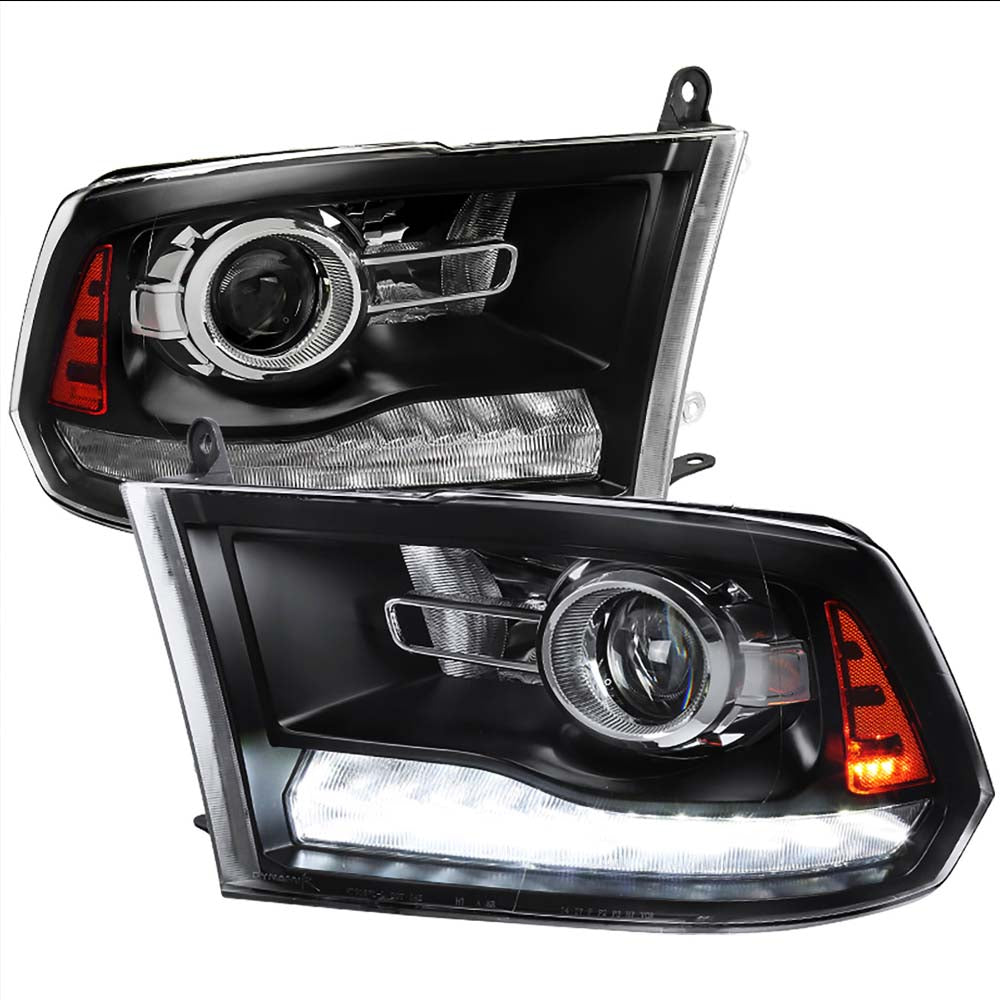 2009-2018 Dodge RAM 1500 / 2019-2021 RAM Classic / 2010-2018 RAM 2500 3500 Switchback Sequential LED Bar Projector Headlights (Matte Black Housing/Clear Lens) image 0