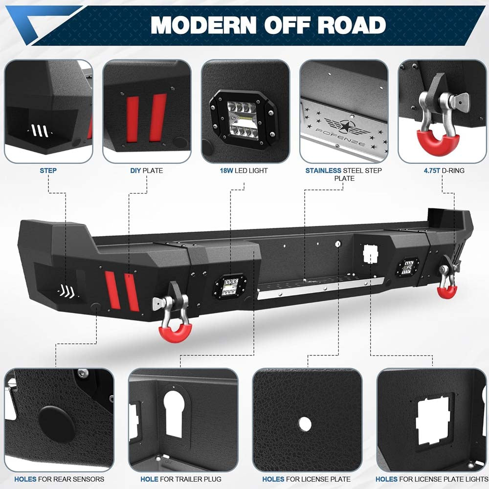 2017 - 2025 Ford F250/F350/F450 Steel Rear Bumper W/ LED Lights image 2