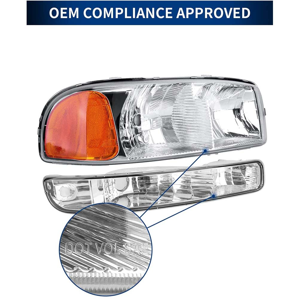 Headlight Assembly 1999-2006 GMC Sierra 1500 2500 3500 / 00-06 GMC Yukon Chrome Housing Crystal Clear Lens image 3