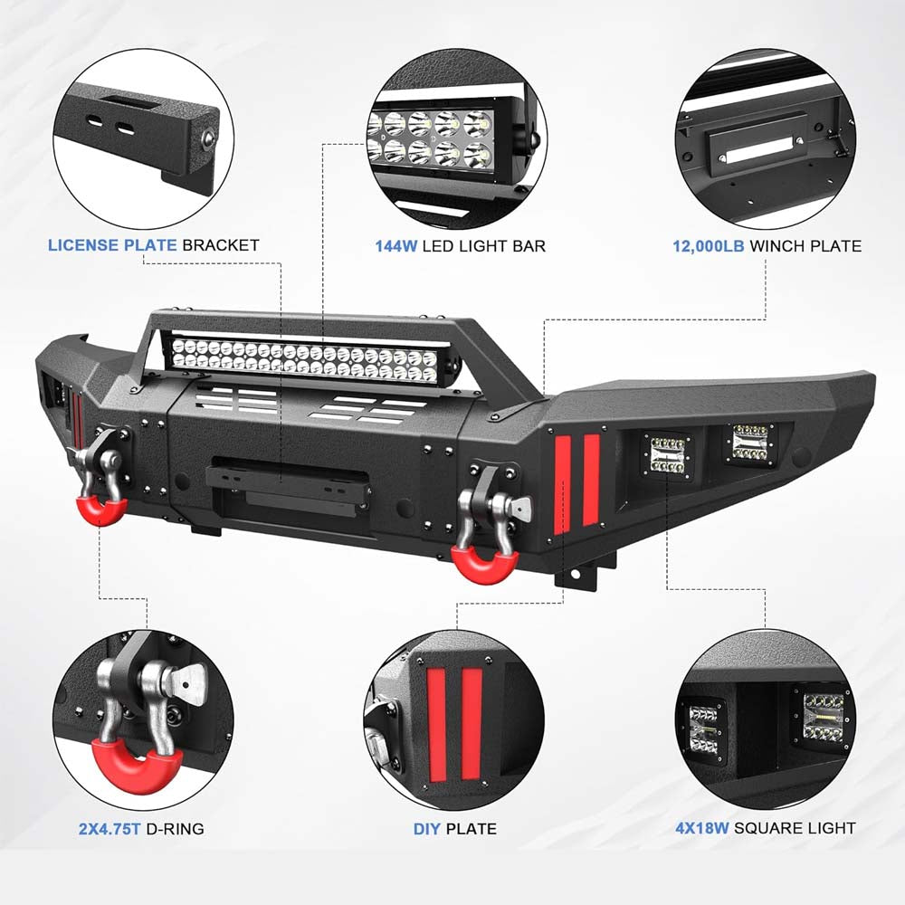 Tacoma Front Heavy Duty Steel Offroad Bumper w/ Winch Plate, Lights, D-rings for 2005 - 2015 Tacoma 2nd Gen Pickup Trucks image 5