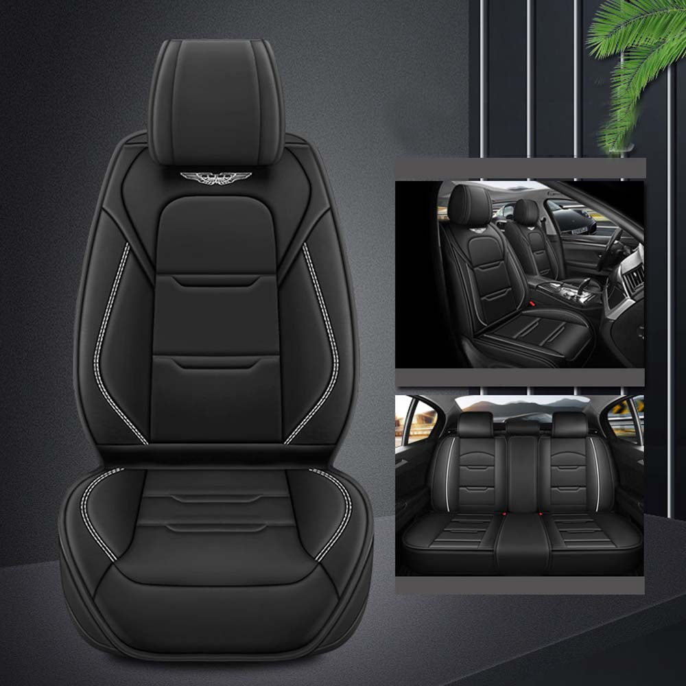 Universal 5 Seat Car Cover Black PU Leather image 1