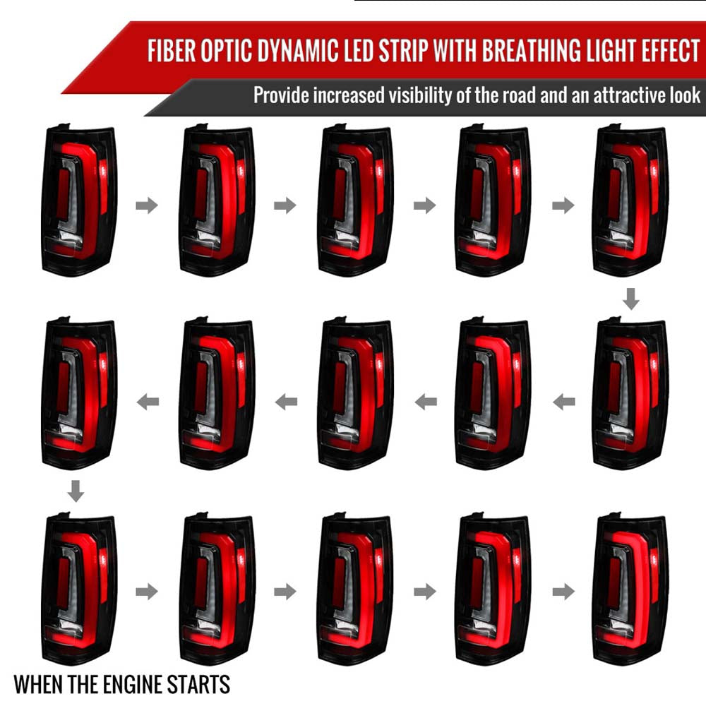 2007-2014 Chevrolet Tahoe/Suburban / 2007-2014 GMC Yukon/Yukon Denali LED Sequential Turn Signal Tail Lights (Jet Black Housing/Clear Lens) image 2