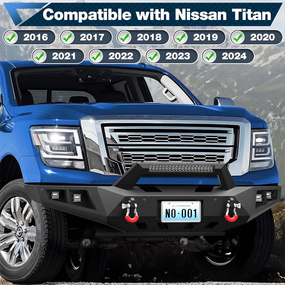 2016 - 2024 Nissan Titan XD Full Width Front Bumper - With Winch Plate, LED Lights, D-rings image 7