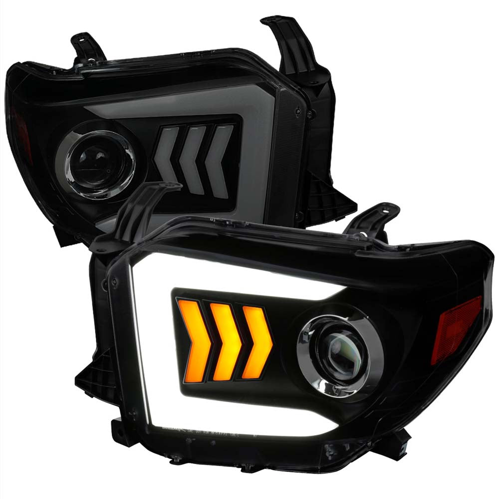 2014 - 2021 Toyota Tundra LED C-Bar Projector Headlights w/ Sequential Arrow Turn Signals (Black Housing/Smoke Lens) image 0