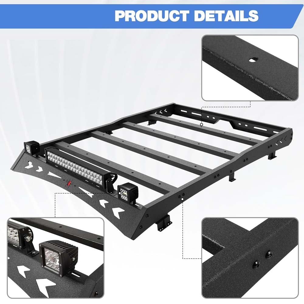 Top Roof Rack for Toyota Tacoma Cargo Carrier – 2x18W LED Lights &amp; 144W Light Bar, Textured Black Roof Luggage Storage (2005-2023) image 5