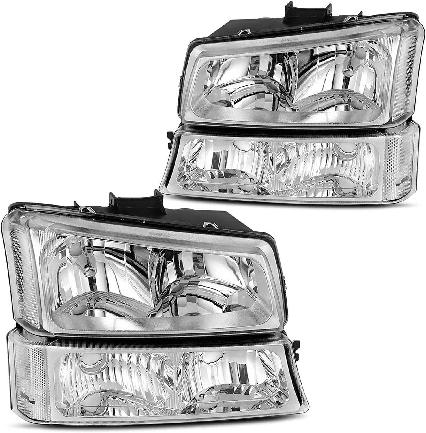 2003-2007 Headlight Assembly Compatible with 2003 2004 2005 2006 Avalanche Silverado 1500 2500 3500/2007 Chevrolet Silverado Classic Chrome Housing image 0