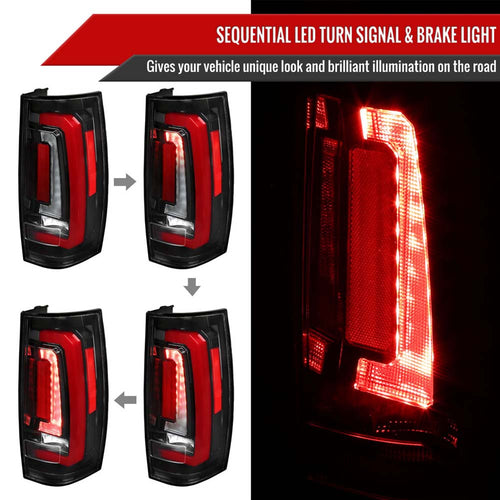 2007-2014 Chevrolet Tahoe/Suburban / 2007-2014 GMC Yukon/Yukon Denali LED Sequential Turn Signal Tail Lights (Jet Black Housing/Clear Lens) image 1