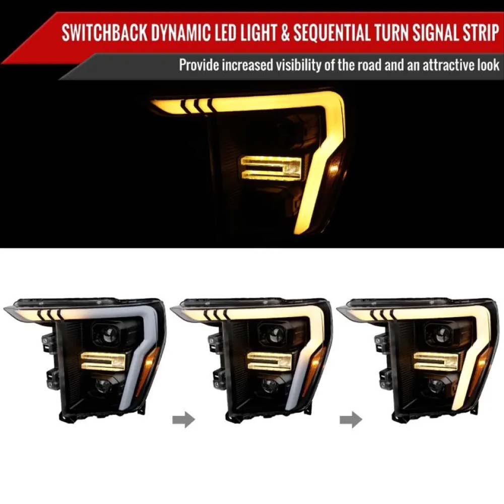 2021-2025 Ford F-150 Projector Headlight w/ Switchback Sequential Turn Signal LED Bar (Black Housing / Clear Lens) image 1