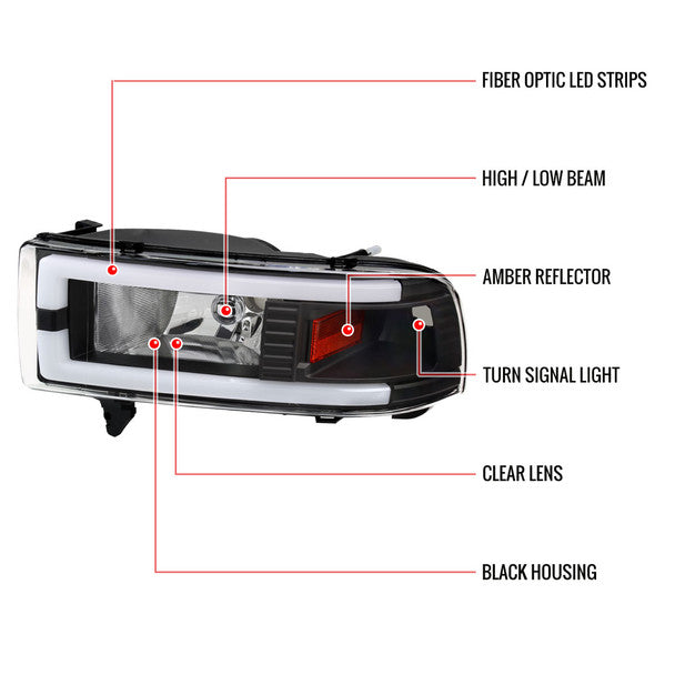 1994-2001 Dodge RAM 1500/ 1994-2002 RAM 2500/3500 Dual LED Bar Factory Style Headlights image 3