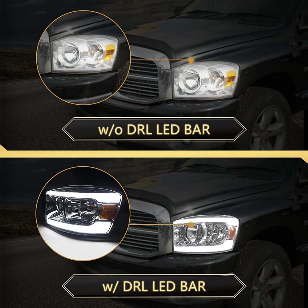 Assembly Compatible with 2006-2008 Dodge Ram 1500 / 2006-2009 Dodge Ram 2500 3500 w/ LED BAR Chrome Housing image 3