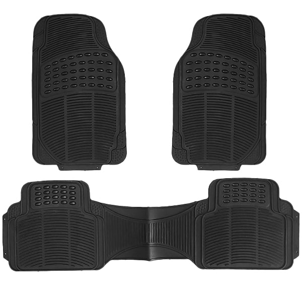 Climate Proof Automotive Floor Mats - Solid Black, All-Weather Water Dirt Mud Protection, Universal Fit, Trimmable, Heavy Duty - 3pc Full Set for Most Cars, SUVs, &amp; Trucks image 0