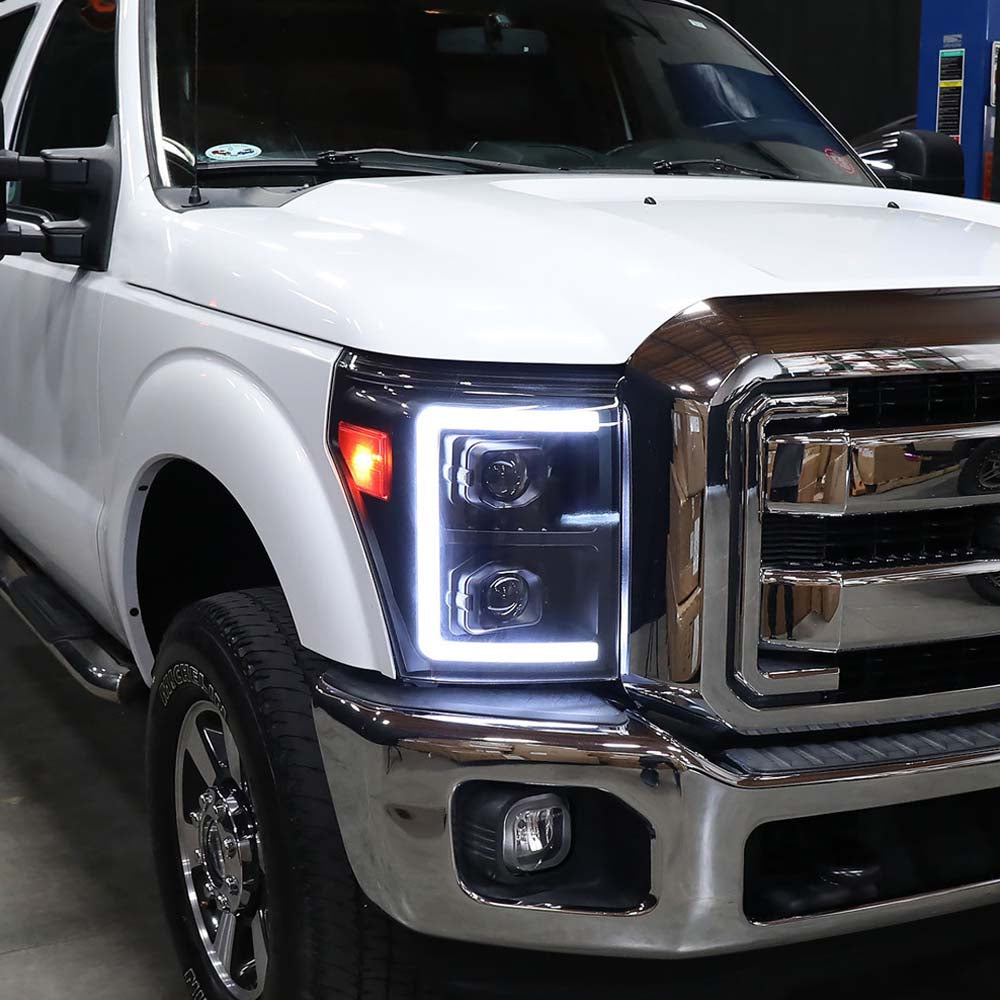 2011-2016 Ford F-250/F-350/F-450/F-550 Switchback Sequential LED C-Bar Projector Headlights (Black Housing/Clear Lens) image 5