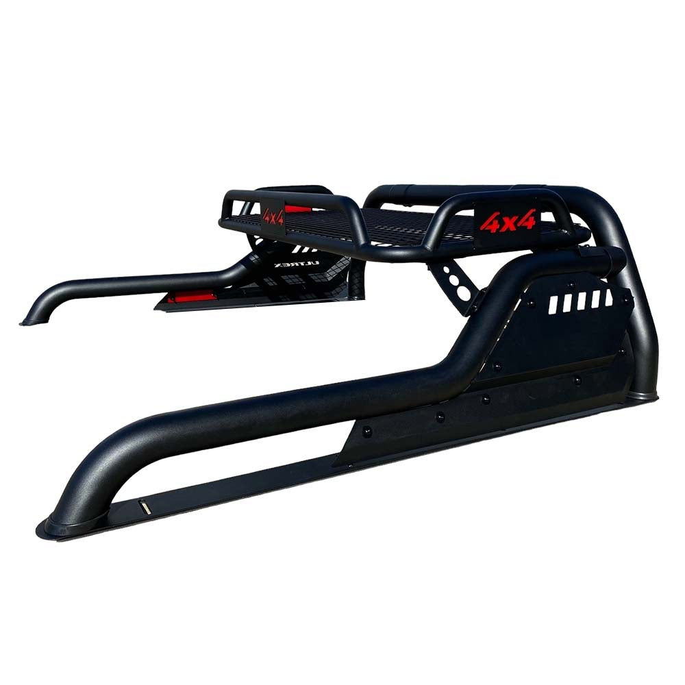 Adjustable Width Black Powder Coated Extended Roll Sports Bar With Basket image 0