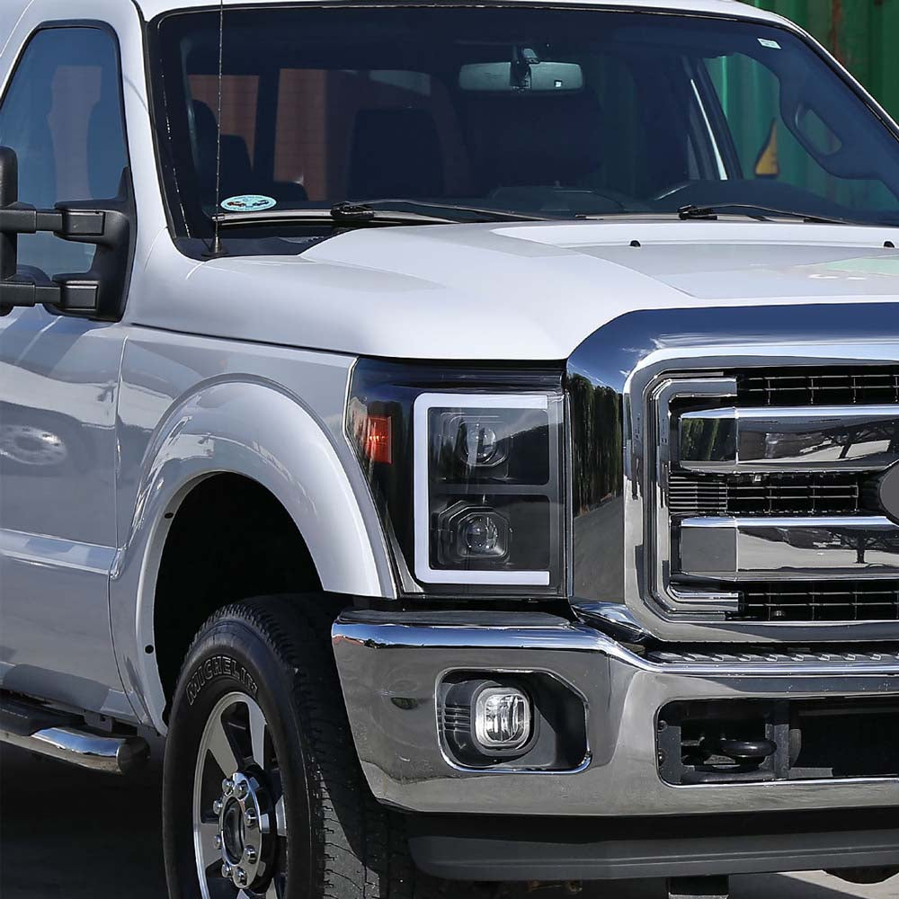 2011-2016 Ford F-250/F-350/F-450/F-550 Switchback Sequential LED C-Bar Projector Headlights (Black Housing/Clear Lens) image 7