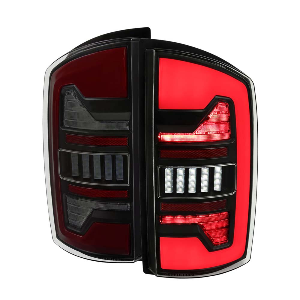 2007-2009 Dodge RAM 1500/2500/3500 Red LED Bar Tail Lights (Matte Black Housing/Smoke Lens) image 0