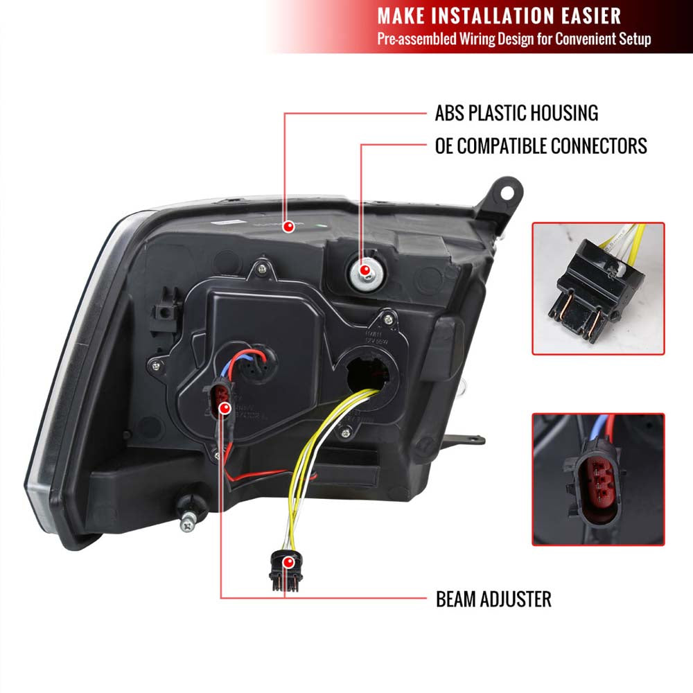 2009-2018 Dodge RAM 1500 / 2019-2021 RAM Classic / 2010-2018 RAM 2500 3500 Switchback Sequential Projector Headlights (Matte Black Housing/Clear Lens) image 7