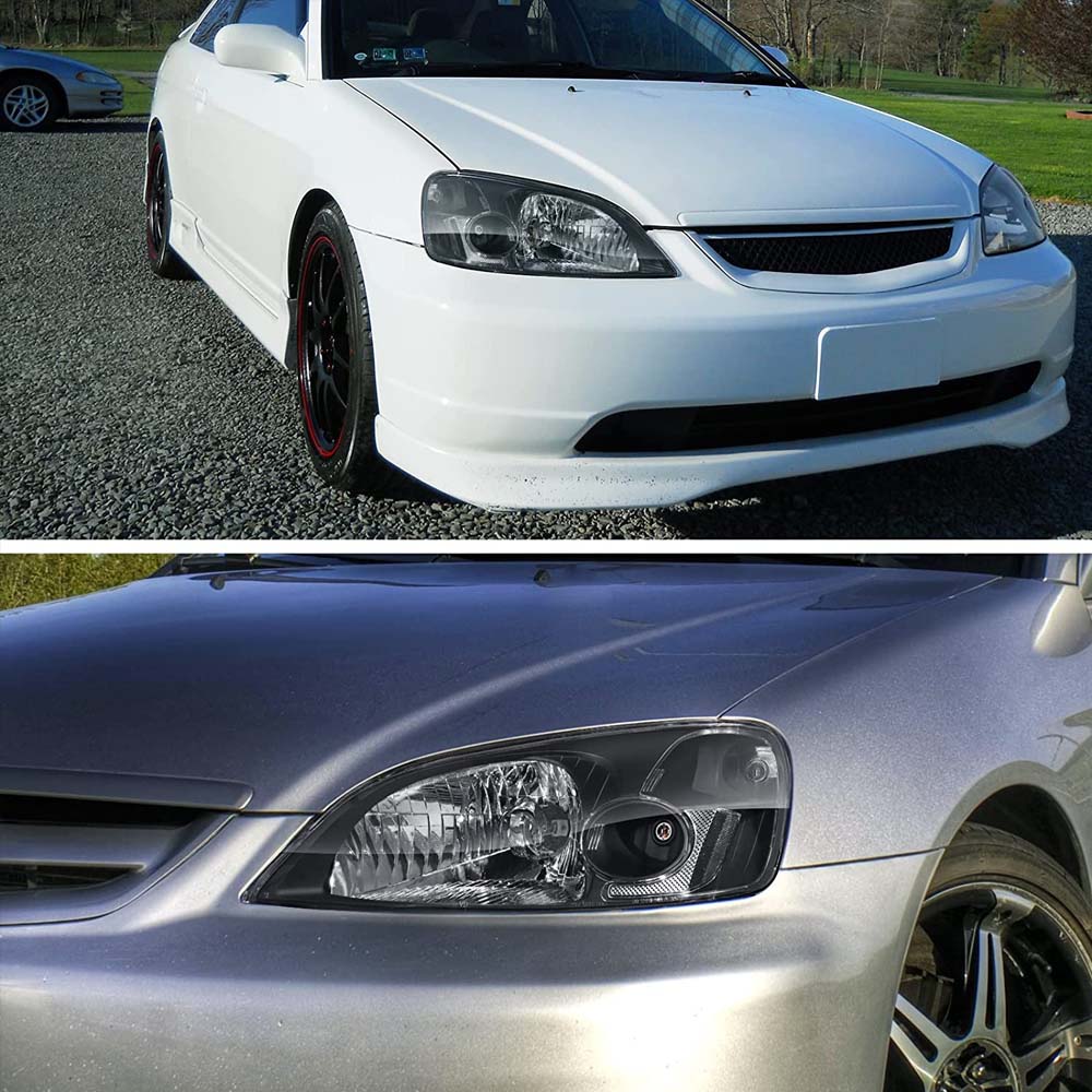 2001-2003 Honda Civic Headlight Assembly Black Housing image 3
