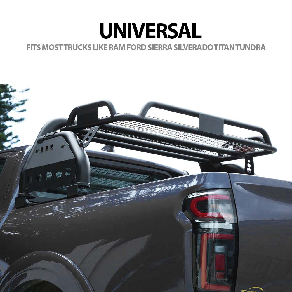 Adjustable Width Black Powder Coated Extended Roll Sports Bar With Basket image 1