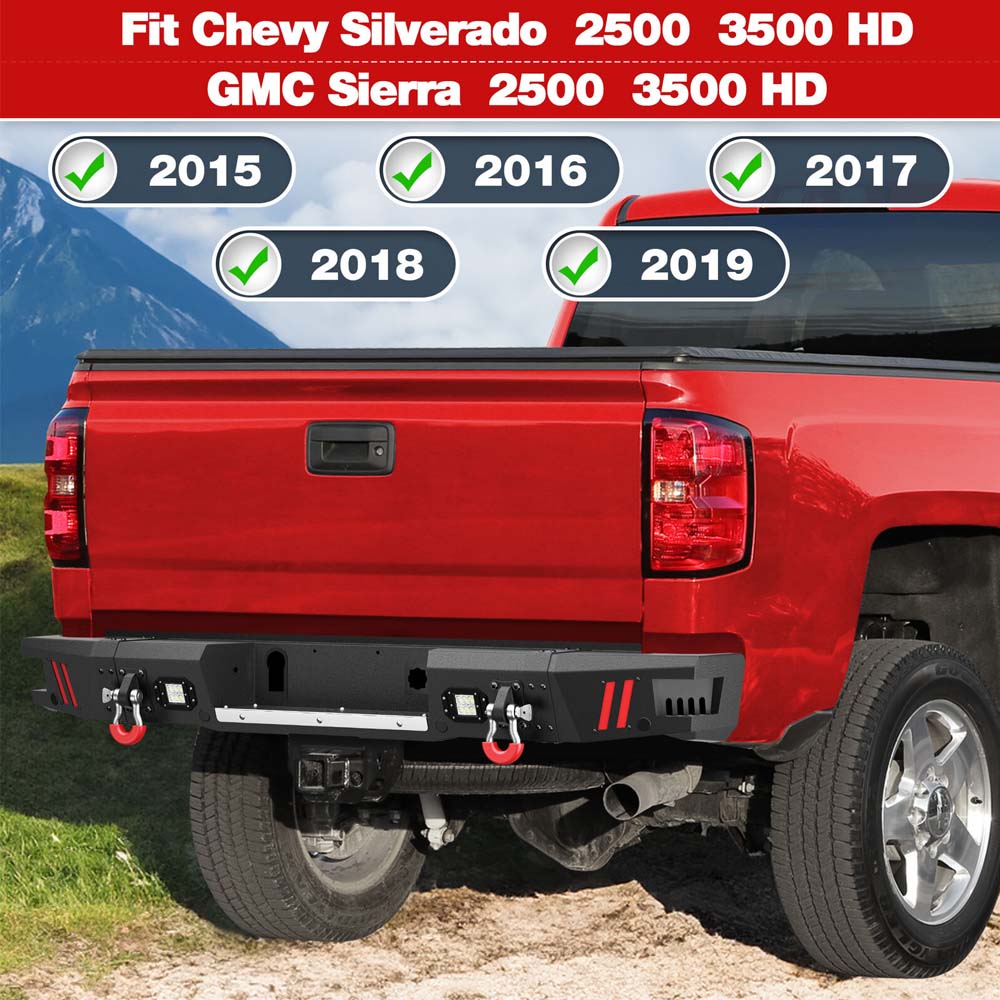 2015 - 2019 GMC Sierra Chevrolet Silverado 2500 3500 Steel Rear Bumper W/ LED Lights image 4