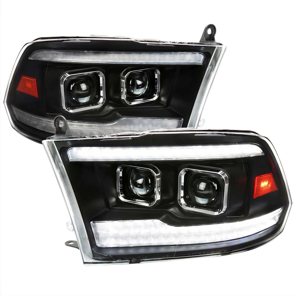 2009-2018 Dodge RAM 1500 / 2019-2021 RAM Classic / 2010-2018 RAM 2500 3500 Switchback Sequential Projector Headlights (Matte Black Housing/Clear Lens) image 0