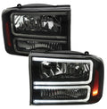 1999-2004 Ford F-250/F-350/F-450/F-550/2000-2004 Excursion  Headlights with Dual LED C-Bar Clear Lens image 0