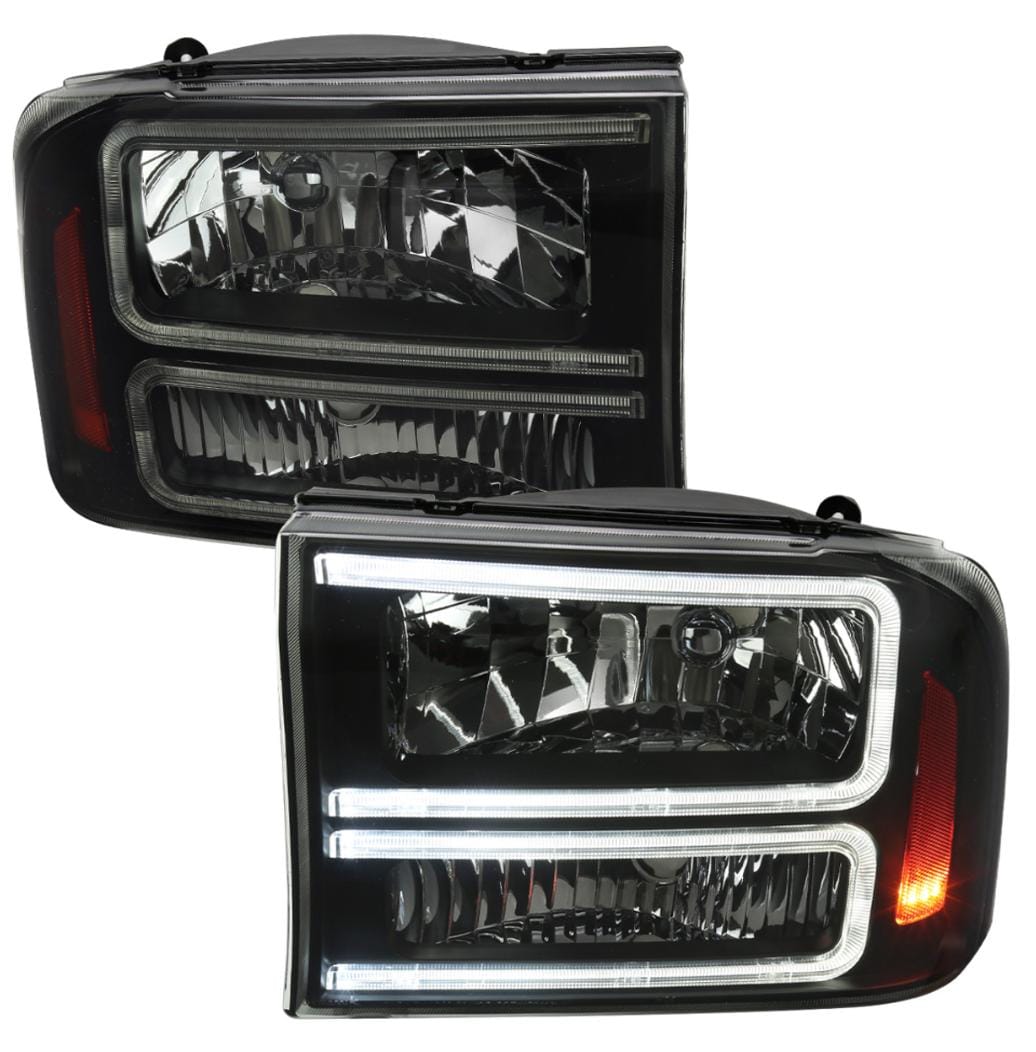 1999-2004 Ford F-250/F-350/F-450/F-550/2000-2004 Excursion  Headlights with Dual LED C-Bar Clear Lens image 0