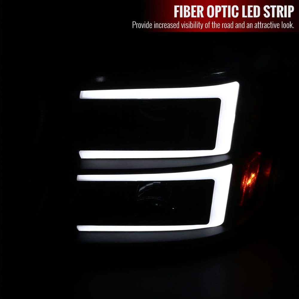 2007-2013 GMC Sierra / 2007-2014 Sierra 1500HD 2500HD 3500HD / 2009-2013 Sierra 1500 Hybrid Dual LED C-Bar Projector Headlights (Matte Black Housing/Clear Lens) image 1