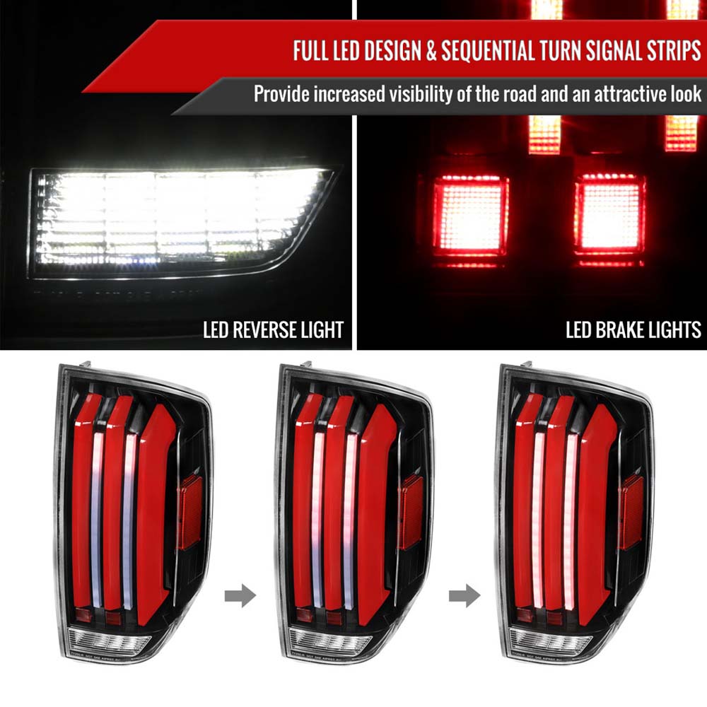 2014 - 2021 Toyota Tundra Facelift Style Full LED Tail Lights with Sequential Turn Signal (Jet Black Housing/Clear Lens) image 1