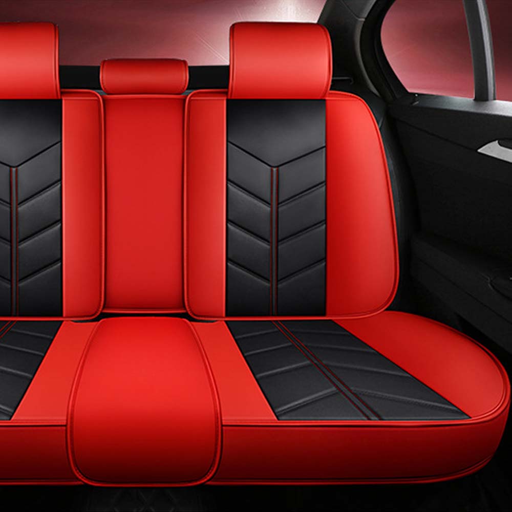 Universal 5 Seat Car Cover PU Leather Red Black image 1